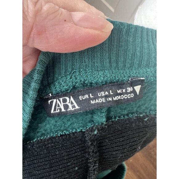 ZARA LA Green & Black Colorblock Cropped Sweatshirt Women’s Size Large - Picture 9 of 9